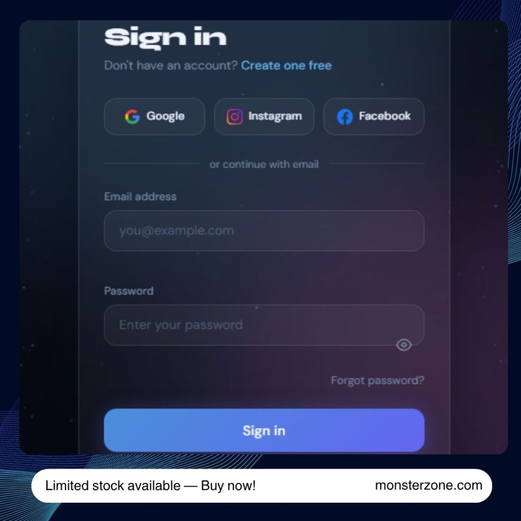 Modern Animated Login Page Template — HTML CSS JS | Social Login (Google, Instagram, Facebook) | Responsive & Dark Theme