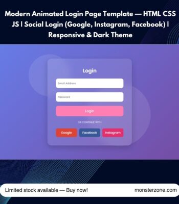 Modern Animated Login Page UI – HTML CSS JavaScript Responsive Template with Social Login