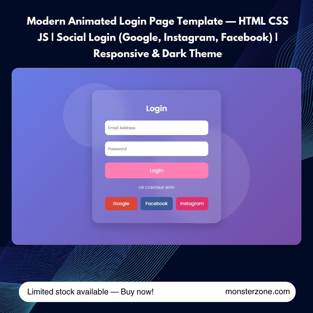 Modern Animated Login Page UI – HTML CSS JavaScript Responsive Template with Social Login Modern Animated Login Page UI – HTML CSS JavaScript Responsive Template with Social Login